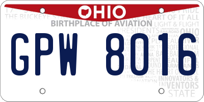 OH license plate GPW8016