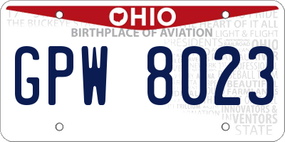 OH license plate GPW8023