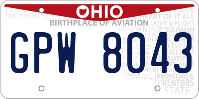 OH license plate GPW8043