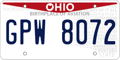 OH license plate GPW8072