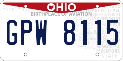 OH license plate GPW8115