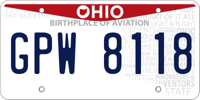OH license plate GPW8118