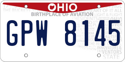OH license plate GPW8145