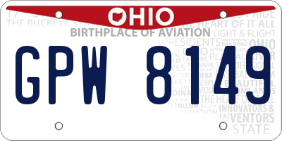OH license plate GPW8149