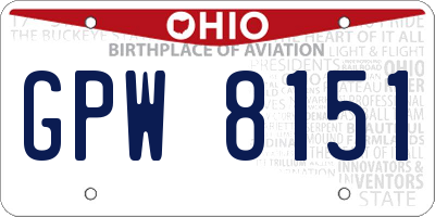OH license plate GPW8151