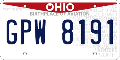 OH license plate GPW8191