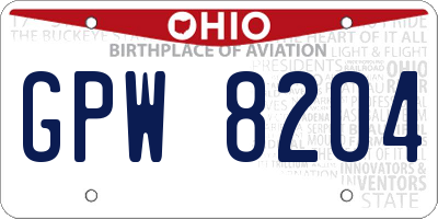OH license plate GPW8204