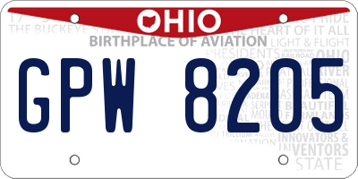 OH license plate GPW8205