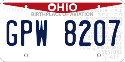 OH license plate GPW8207