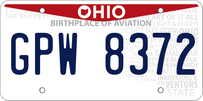 OH license plate GPW8372