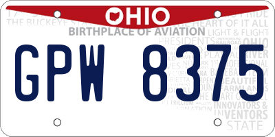 OH license plate GPW8375