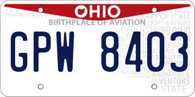 OH license plate GPW8403