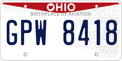 OH license plate GPW8418