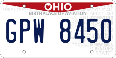 OH license plate GPW8450
