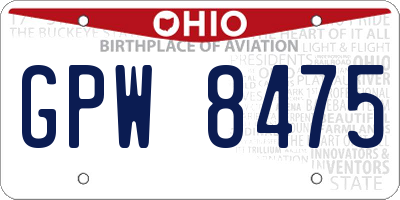 OH license plate GPW8475