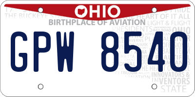 OH license plate GPW8540
