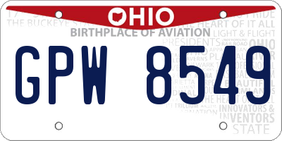 OH license plate GPW8549