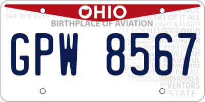 OH license plate GPW8567