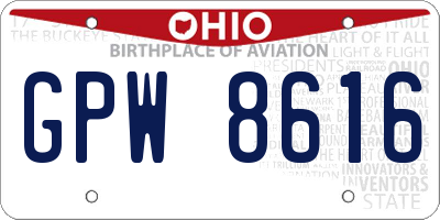OH license plate GPW8616