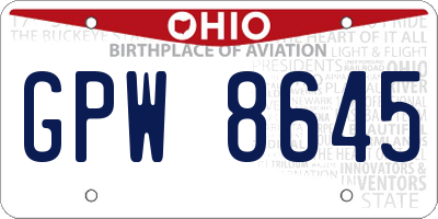 OH license plate GPW8645