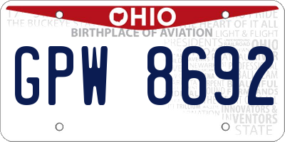 OH license plate GPW8692