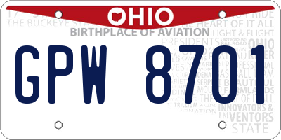 OH license plate GPW8701