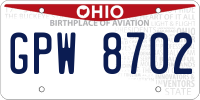 OH license plate GPW8702