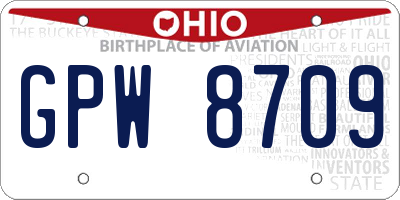 OH license plate GPW8709