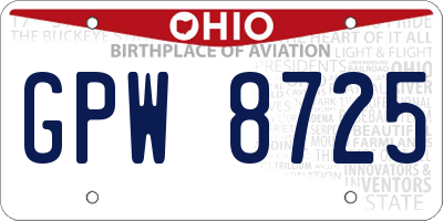 OH license plate GPW8725