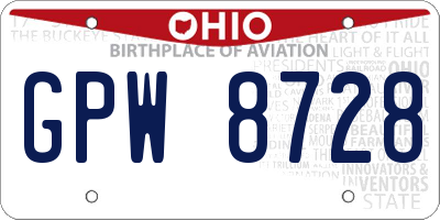 OH license plate GPW8728