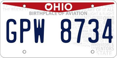 OH license plate GPW8734