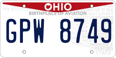 OH license plate GPW8749