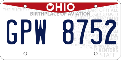 OH license plate GPW8752