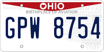 OH license plate GPW8754