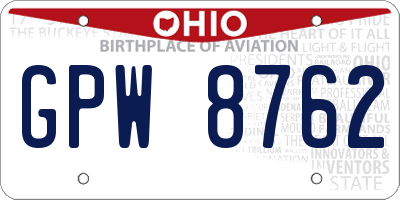 OH license plate GPW8762