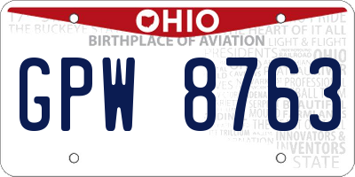 OH license plate GPW8763