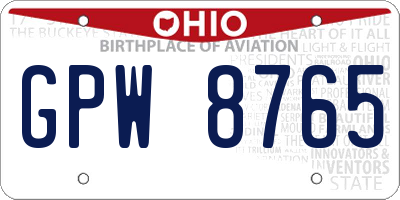 OH license plate GPW8765