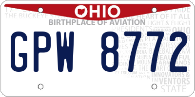 OH license plate GPW8772