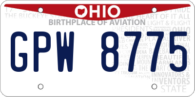 OH license plate GPW8775