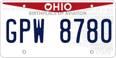 OH license plate GPW8780