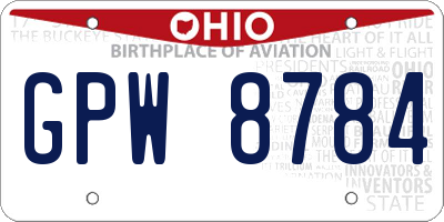 OH license plate GPW8784