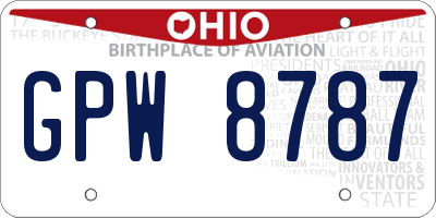 OH license plate GPW8787