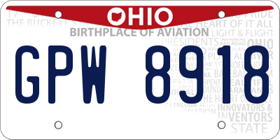 OH license plate GPW8918