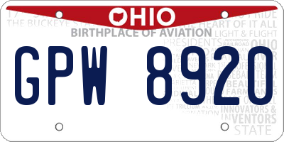 OH license plate GPW8920