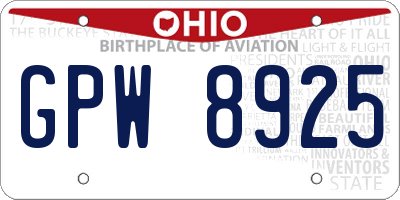 OH license plate GPW8925