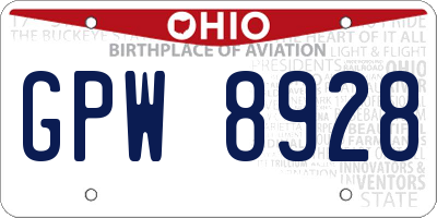 OH license plate GPW8928