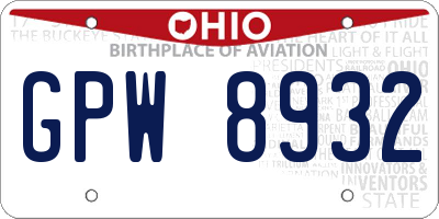 OH license plate GPW8932