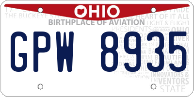 OH license plate GPW8935