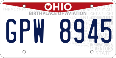 OH license plate GPW8945