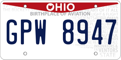 OH license plate GPW8947